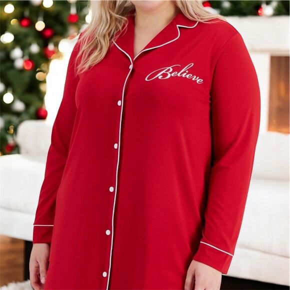 Charter Club NWT size 3XL “Believe” long sleeve red Sleepshirt Christmas holiday - Picture 1 of 5